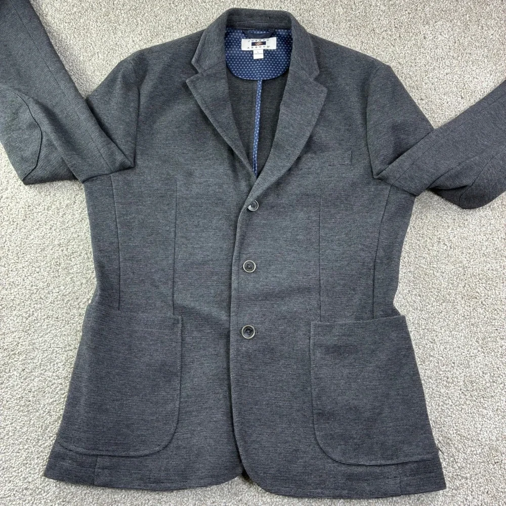 Joseph Abboud Mens‎ L Gray Textured Knit Blazer Sport Coat Elbow Patches Career